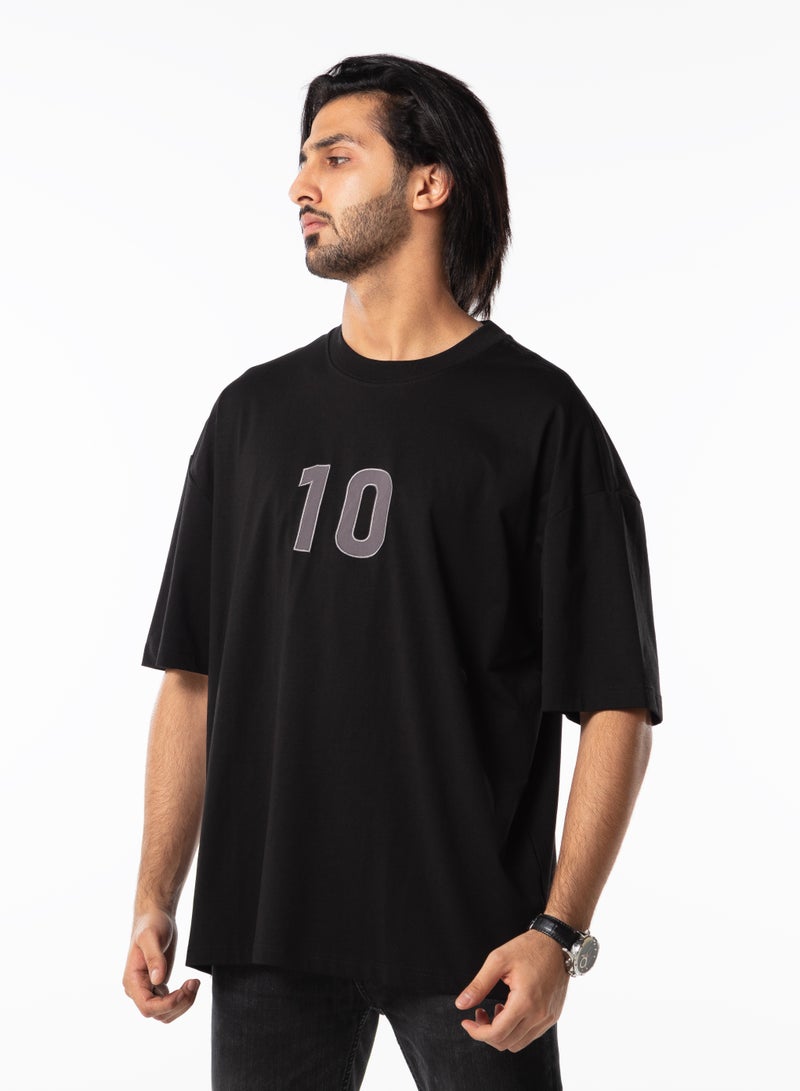 Dayton Oversized Black T-Shirt with Number 10 Print | Casual Loose Fit Short Sleeve Tee - Image 2