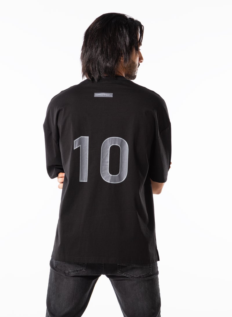 Dayton Oversized Black T-Shirt with Number 10 Print | Casual Loose Fit Short Sleeve Tee - Image 3