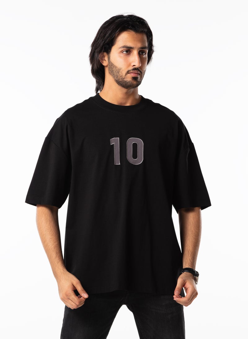 Dayton Oversized Black T-Shirt with Number 10 Print | Casual Loose Fit Short Sleeve Tee - Image 4