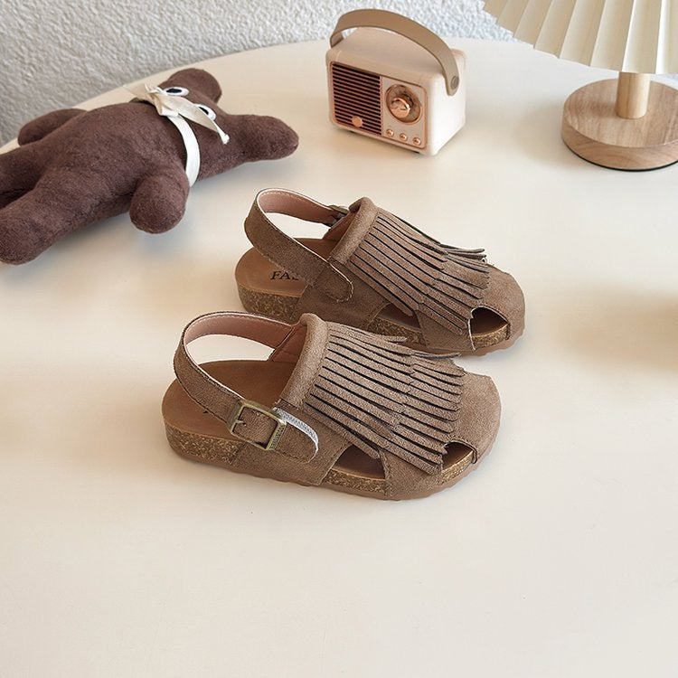Children'S Sandals 2025 Korean Style Girl'S Tassel Soft Bottom Beach Shoes Baby Toe Sandals Princess Shoes - Image 1