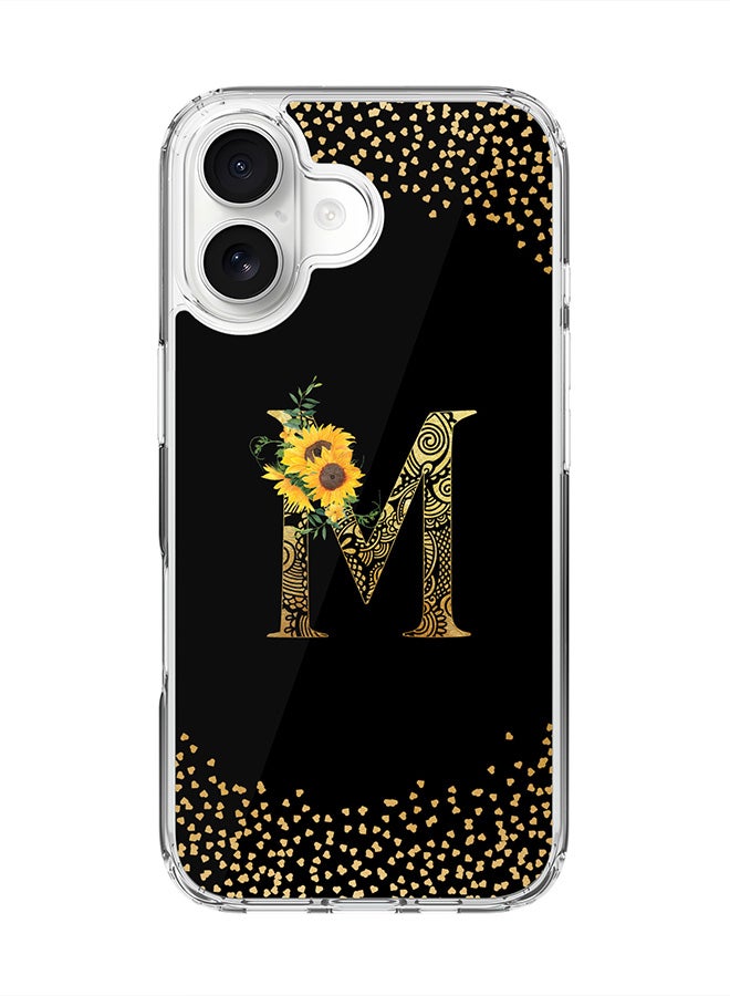 Stylizedd Classic Clear MagSafe Case for iPhone 17 , Hybrid Soft Case Flexible Edges Anti Drop TPU PC Gel Thin Transparent Cover [ Designed for iPhone 17 ] - Custom Monogram Initial Letter Floral Pattern Alphabet - M ( Black )