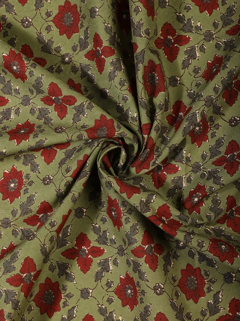 أيه كيه إس Sage Green Floral Print Fabric With Paisley Border