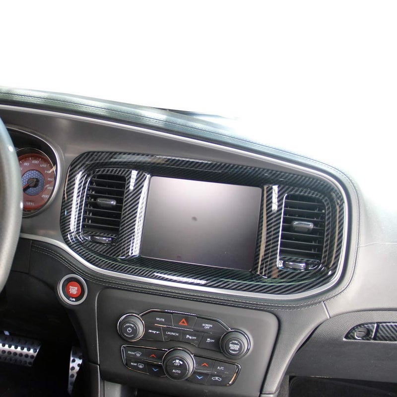 crosselec Carbon Fiber Dashboard Dvd Navigation Screen Frame Cover Trim for Dodge Charger 2015+ (Black Carbon Fiber) - Image 3