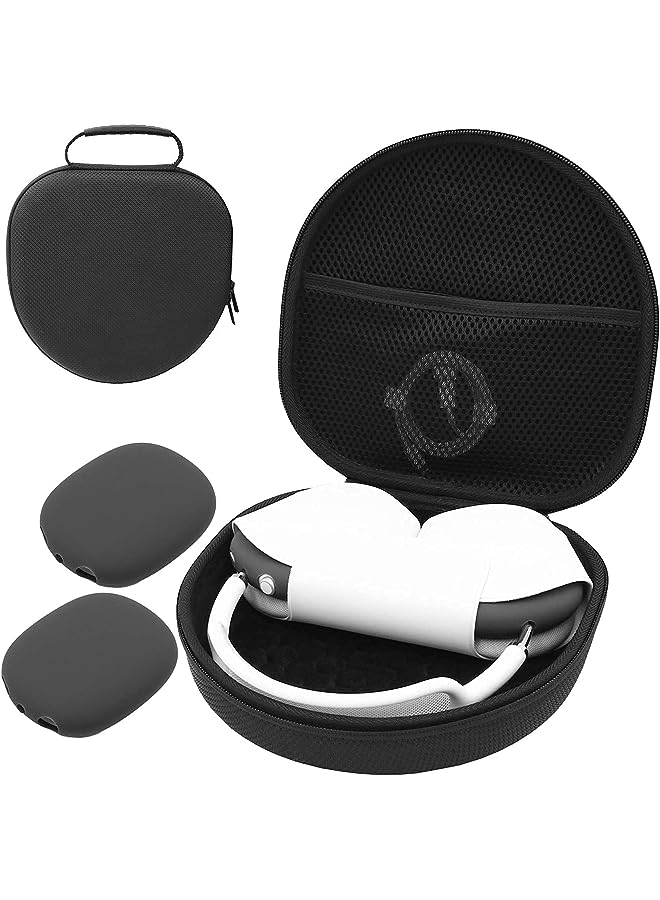 Procases Hard Case for New Earbuds Max, Travel Carrying Headphone Case with Silicone Earpad Cover & Mesh Pocket, Earbuds Max Protective Portable Storage Bag -Black - Image 1