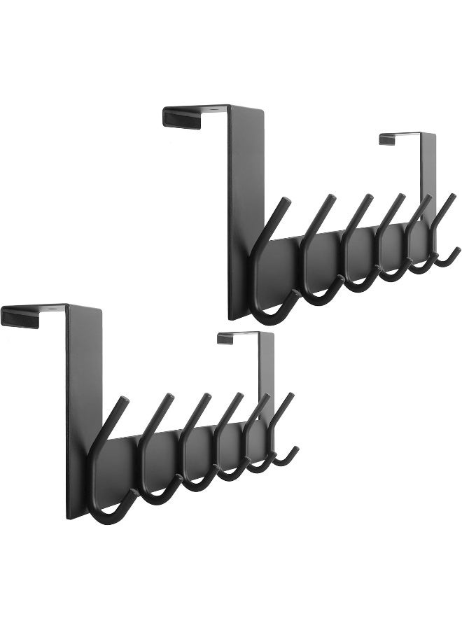 WEBI Over The Door Hook Door Hanger: Over The Door Towel Rack with 6 Coat Hooks for Hanging, Towel Hanger Door Coat Hanger Over Door Coat Rack for Towels, Clothes, Back of Bathroom, Black, 2 Packs - Image 1