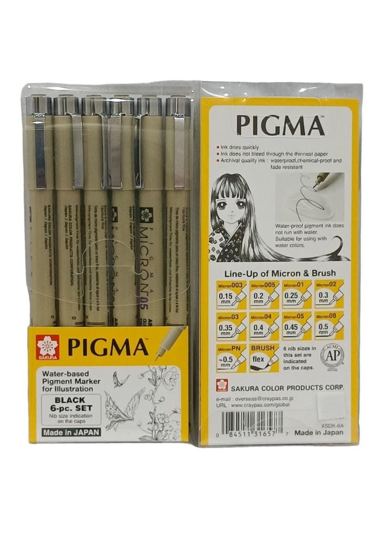 SAKURA 6-Piece Pigma  Marker Pen Set Black  - Image 1
