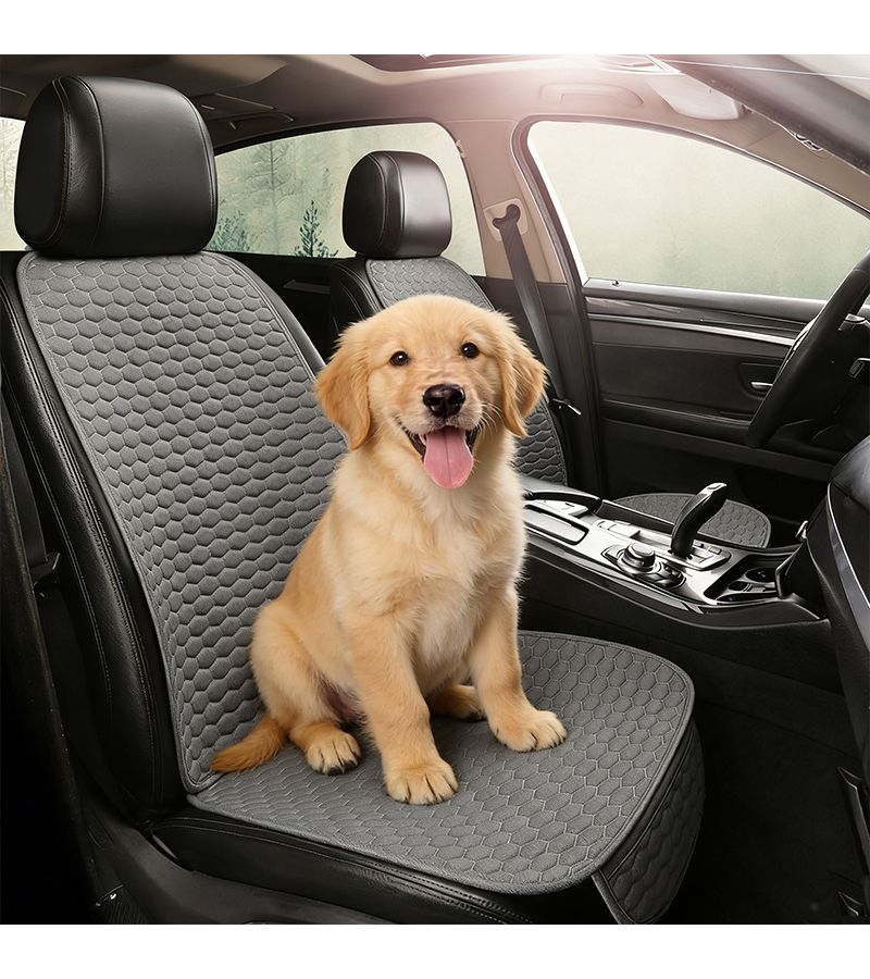 2 Pcs Beige Linen Car Seat Cushion Set Universal Front Backrest And Base Cover All Season Automotive Seat Protector - Image 1