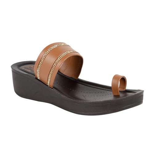 Bella Women Fashion Platform Slip On Tan Sandal | Durable | Stylish | Comfortable | Slip Resistant | Lightweight and Breathable UK5 - Image 1