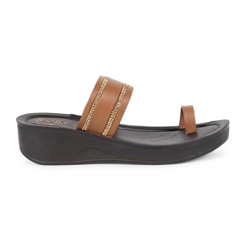 Bella Women Fashion Platform Slip On Tan Sandal | Durable | Stylish | Comfortable | Slip Resistant | Lightweight and Breathable UK5 - Image 4