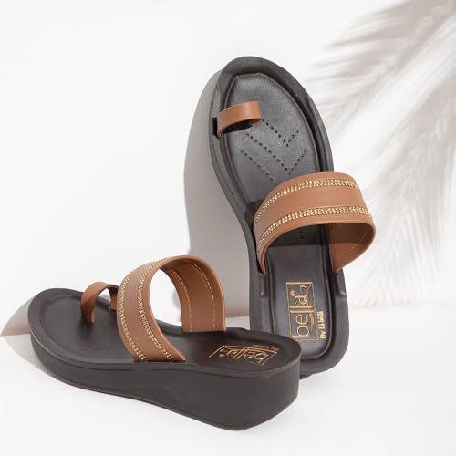 Bella Women Fashion Platform Slip On Tan Sandal | Durable | Stylish | Comfortable | Slip Resistant | Lightweight and Breathable UK5 - Image 3