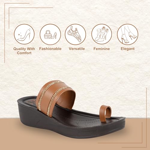 Bella Women Fashion Platform Slip On Tan Sandal | Durable | Stylish | Comfortable | Slip Resistant | Lightweight and Breathable UK5 - Image 2