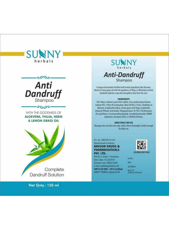 Sunny Anti Dandruff Herbal Shampoo With Neem Lemongrass Oil & Thuja ; Fights Dandruff Hydrates Scalp & Strengthens Hair Roots ; Antibacterial & Antifungal Properties ; For Men And Women (150 Ml) - Image 4