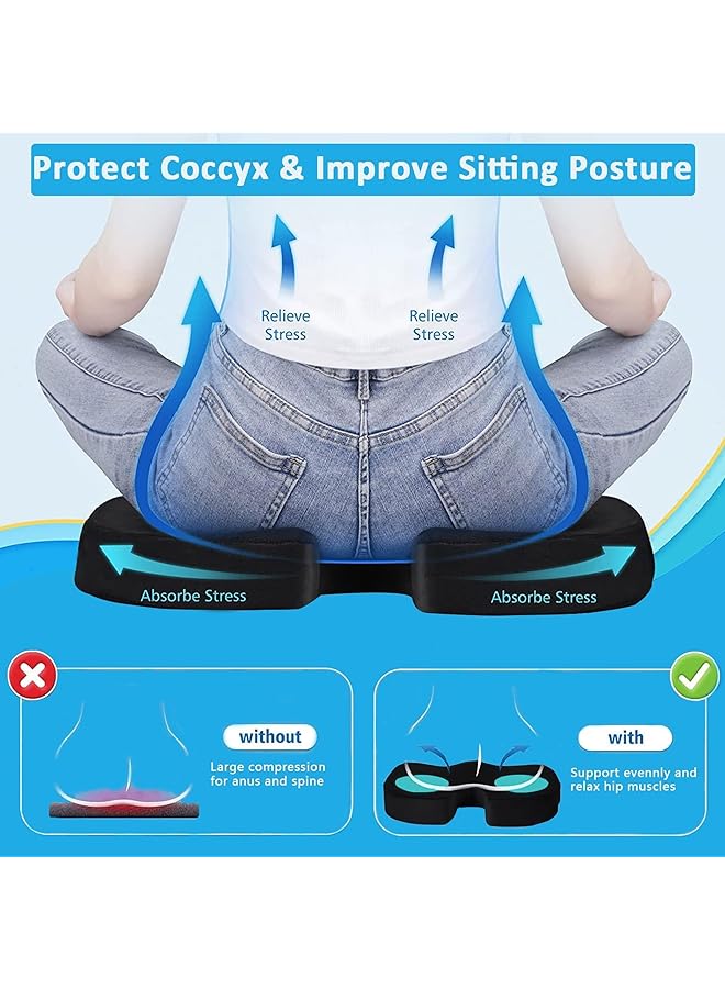 الكبريت وسادة مقعد جل تبريد وسادة عظم العصعص لكرسي المكتب للنساء والرجال لتخفيف آلام عرق النسا وعظم الذنب ودعم السيارة والكرسي المتحرك والطائرة باللون الأسود - Image 2