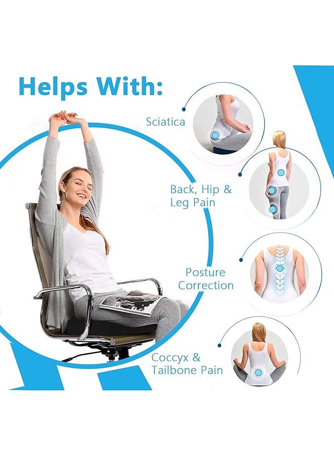 الكبريت وسادة مقعد جل تبريد وسادة عظم العصعص لكرسي المكتب للنساء والرجال لتخفيف آلام عرق النسا وعظم الذنب ودعم السيارة والكرسي المتحرك والطائرة باللون الأسود - Image 3