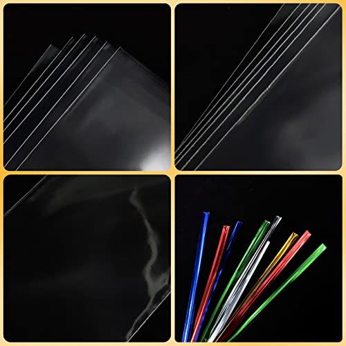 XLSFPY 100PCS Cellophane Bags 3x11 inches, Clear Treat Bags with 4’’ Twist Ties, Plastic Cello Bags - 1.4 mils Thick OPP Rice Crispy Bags for Gift Goodie Favor Candy Cake Pop Birthday Party Cookies (3’’ x 11’’) - Image 2