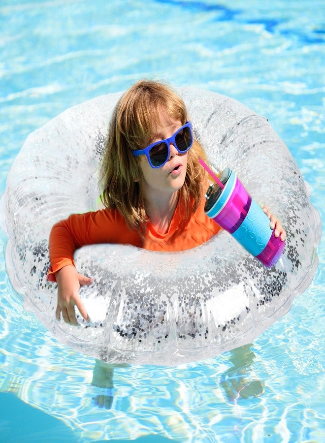 Whaline 4Pcs Inflatable Pool Floats Toys Clear Swim Tubes Rings Glitter Silver Pool Tube for Kids Boys Girls Outdoor Summer Swimming Pool Beach Party Favors Supplies - Image 5