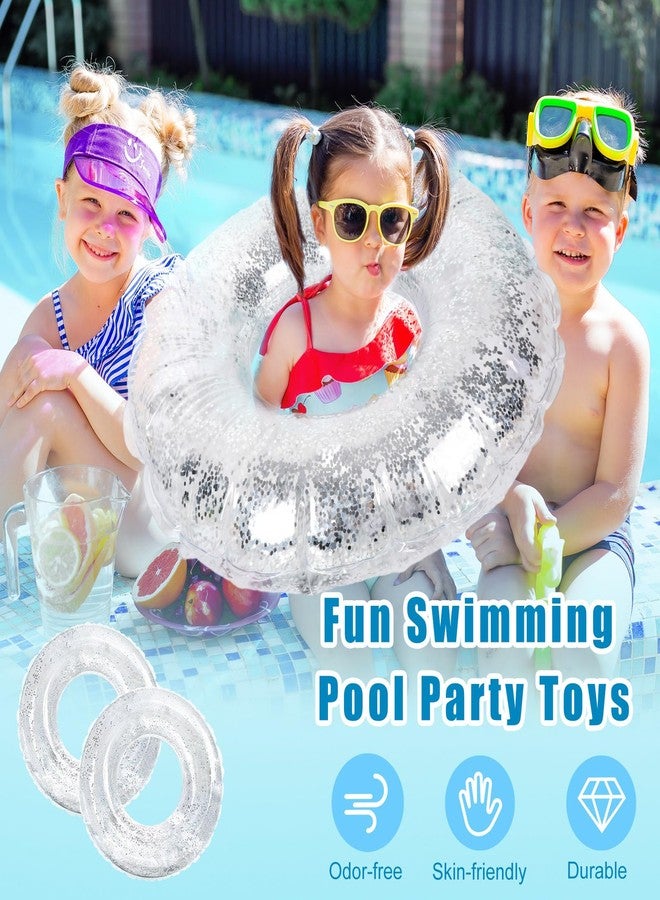 Whaline 4Pcs Inflatable Pool Floats Toys Clear Swim Tubes Rings Glitter Silver Pool Tube for Kids Boys Girls Outdoor Summer Swimming Pool Beach Party Favors Supplies - Image 4
