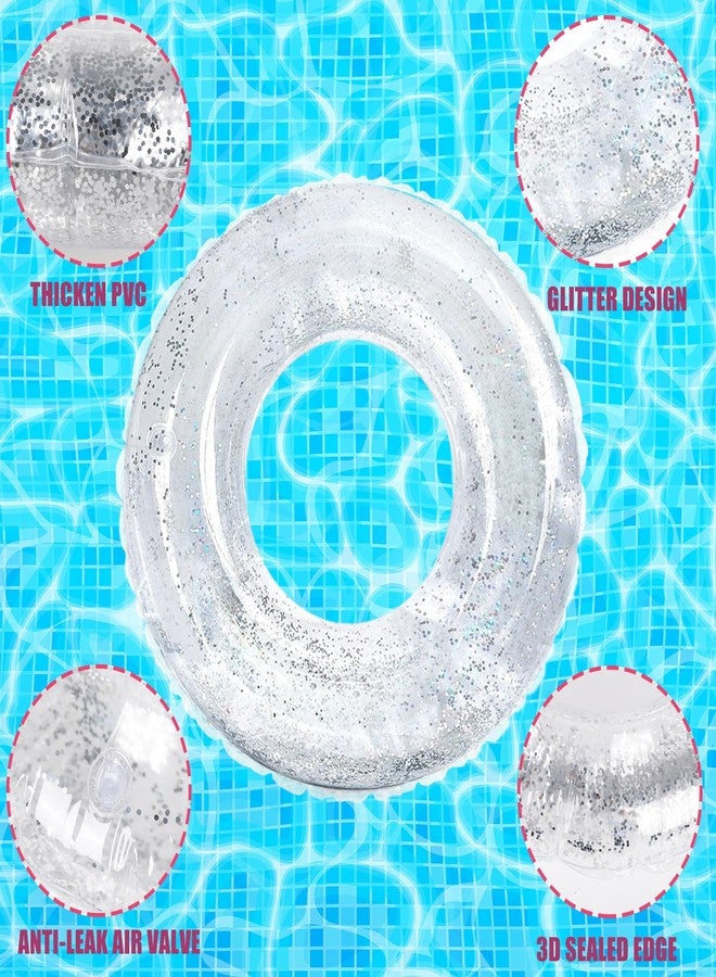 Whaline 4Pcs Inflatable Pool Floats Toys Clear Swim Tubes Rings Glitter Silver Pool Tube for Kids Boys Girls Outdoor Summer Swimming Pool Beach Party Favors Supplies - Image 3