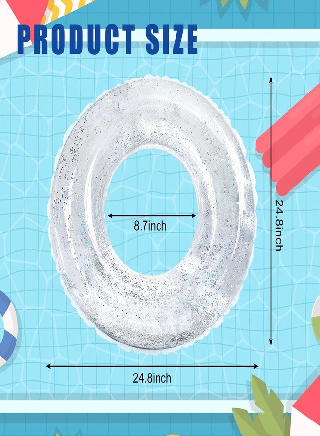 Whaline 4Pcs Inflatable Pool Floats Toys Clear Swim Tubes Rings Glitter Silver Pool Tube for Kids Boys Girls Outdoor Summer Swimming Pool Beach Party Favors Supplies - Image 2