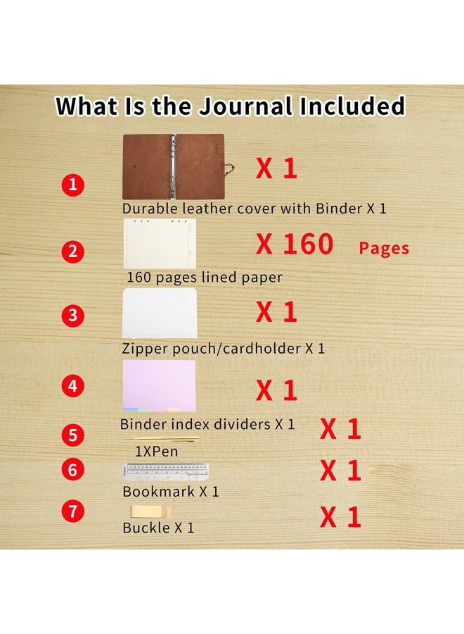WONDERPOOL Leather Journal A6 Refillable 6 Ring Binder Notebook with Lined Paper and Pen,Writing Diary for Work Travel and Agenda Plan (A6, Brown) - Image 3