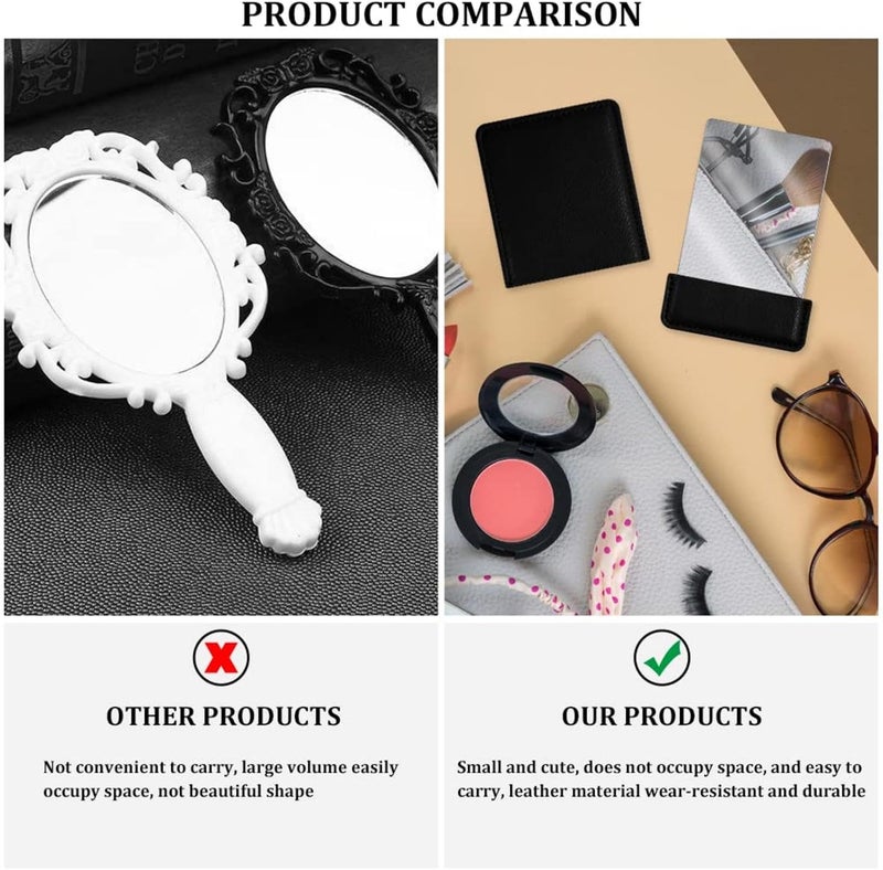 Tazweeq Portable Travel Mirror, Protective Cover, Stainless Steel Mirror Compact Ultra Thin, Rectangle Makeup Vanity Mirror Small, Handheld Mirror for Women, Girl, Purses, Pocket (Black) - Image 4