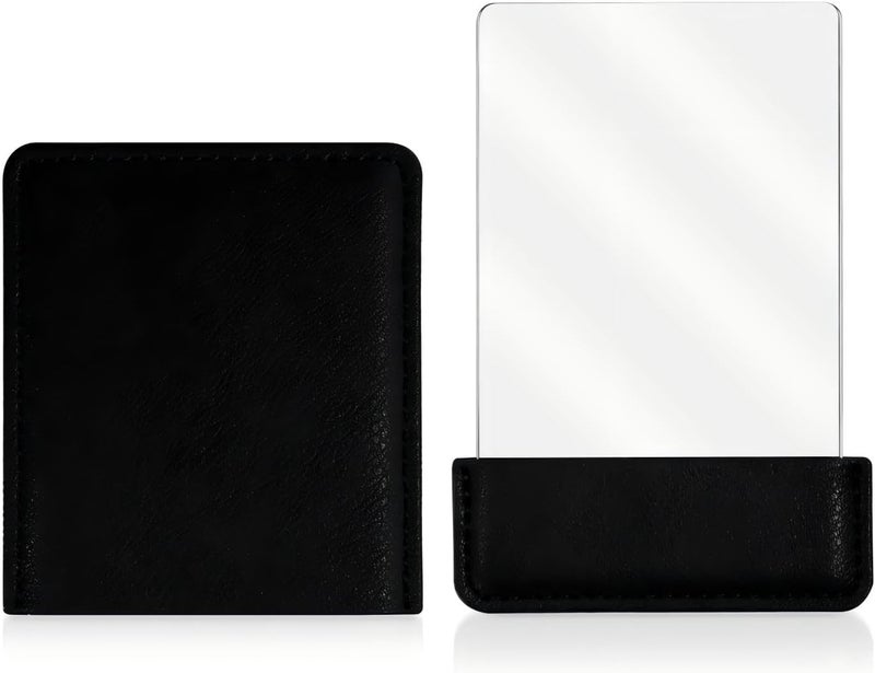 Tazweeq Portable Travel Mirror, Protective Cover, Stainless Steel Mirror Compact Ultra Thin, Rectangle Makeup Vanity Mirror Small, Handheld Mirror for Women, Girl, Purses, Pocket (Black) - Image 1
