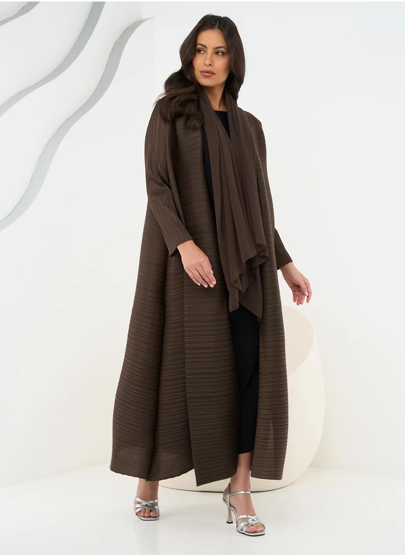 Couturelabs Brown Plisse Abaya with Belt and Sheila