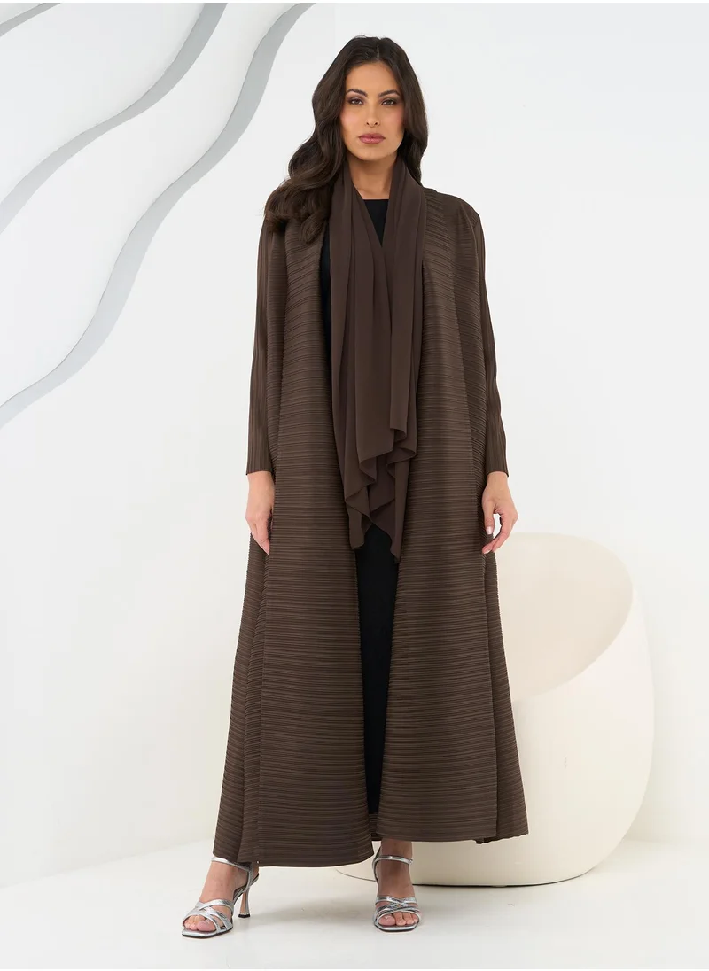 Couturelabs Brown Plisse Abaya with Belt and Sheila