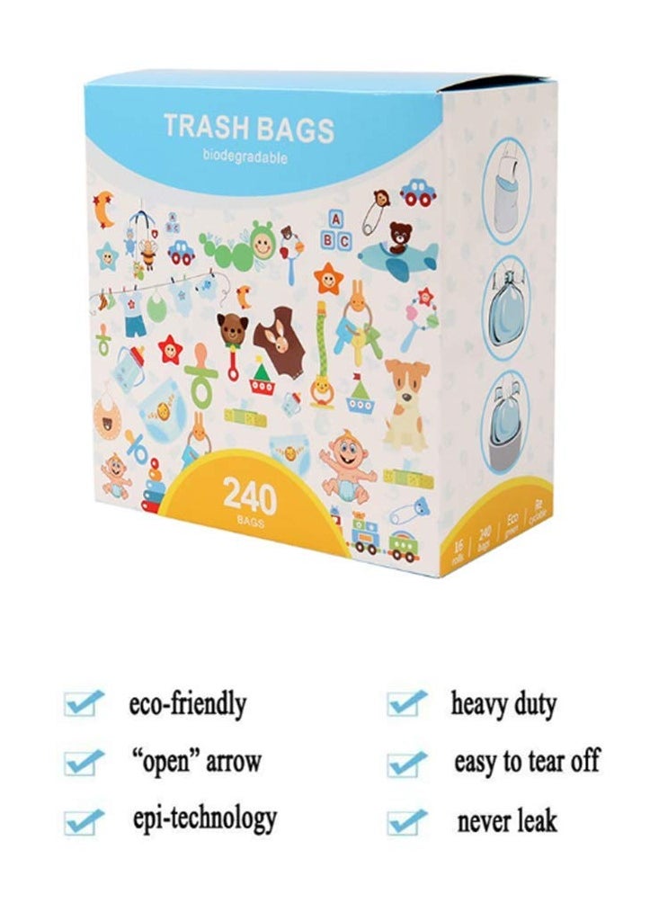 Bebiland - New 240-Piece Disposable Diaper Bag Refills with A Trash Bag Dispenser, Safe and Odour Control Biodegradable Baby Nappy Sacks for Collecting Nappies and Garbage, Blue - Image 1