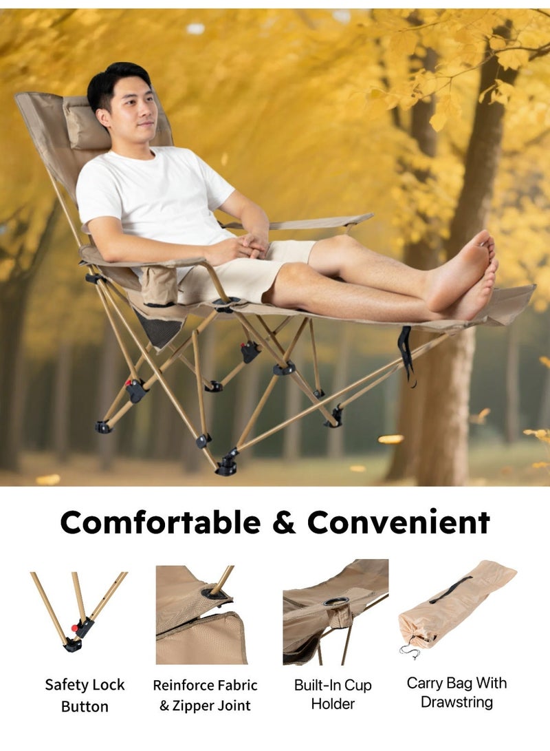 Raz Foldable Reclining Camping Chair with Footrest – 165cm Long, 4-Level Adjustable, 600D Oxford Fabric, Heavy-Duty 300kg Capacity - Image 3