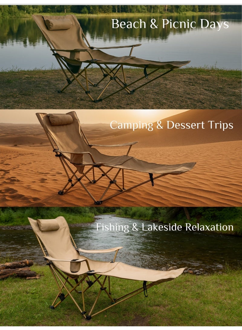 Raz Foldable Reclining Camping Chair with Footrest – 165cm Long, 4-Level Adjustable, 600D Oxford Fabric, Heavy-Duty 300kg Capacity - Image 2