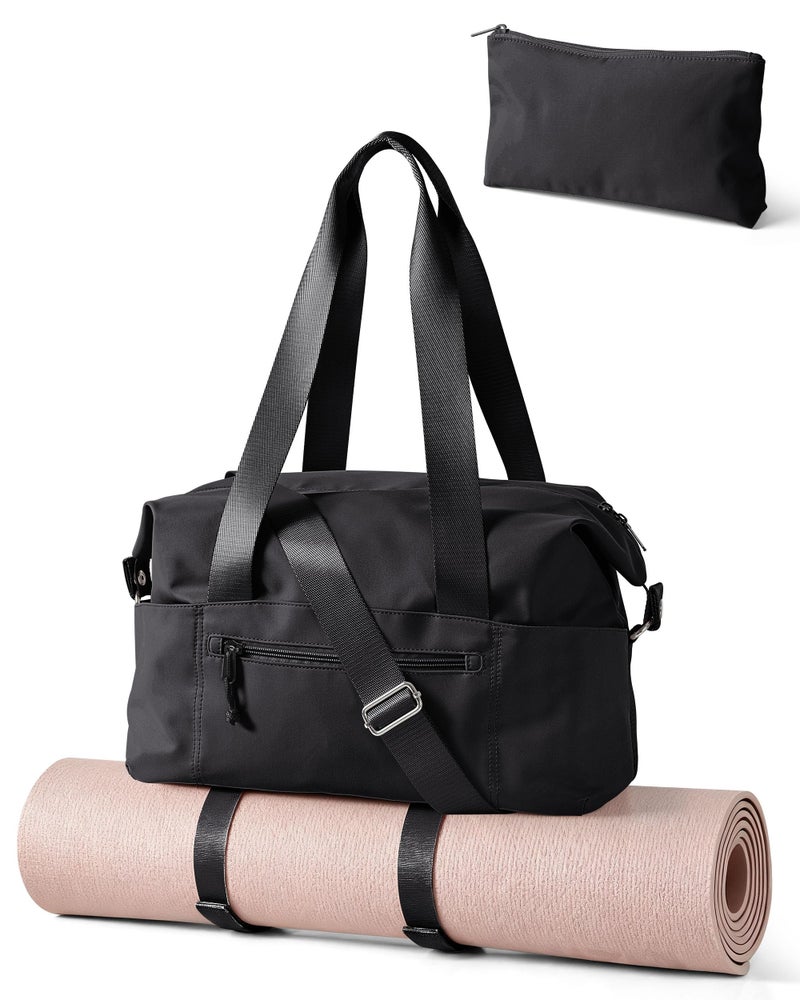 Smasrob Small Gym Bag with Yoga Mat Holder Wet Pocket and a Separate Pouch Small Gym Duffle Bag for Women with Detachable Crossbody Shoulder Strap Black - Image 2