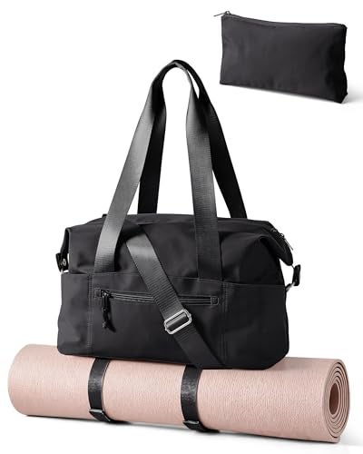 Smasrob Small Gym Bag with Yoga Mat Holder Wet Pocket and a Separate Pouch Small Gym Duffle Bag for Women with Detachable Crossbody Shoulder Strap Black - Image 1