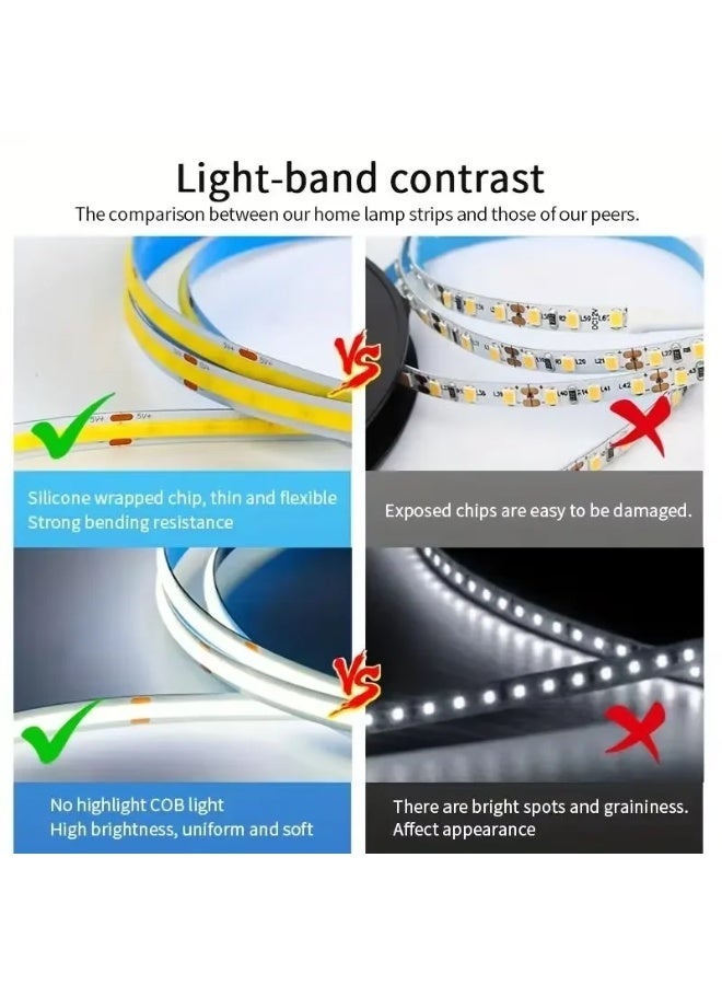 شريط إضاءة LED بتقنية COB، 288 مصباح LED/متر، عرض 8 مم، عالي(شريط إضاءة LED فقط، بدون وحدة تحكم LED) الكثافة ومرن - 12 فولت، لون أبيض - Image 3