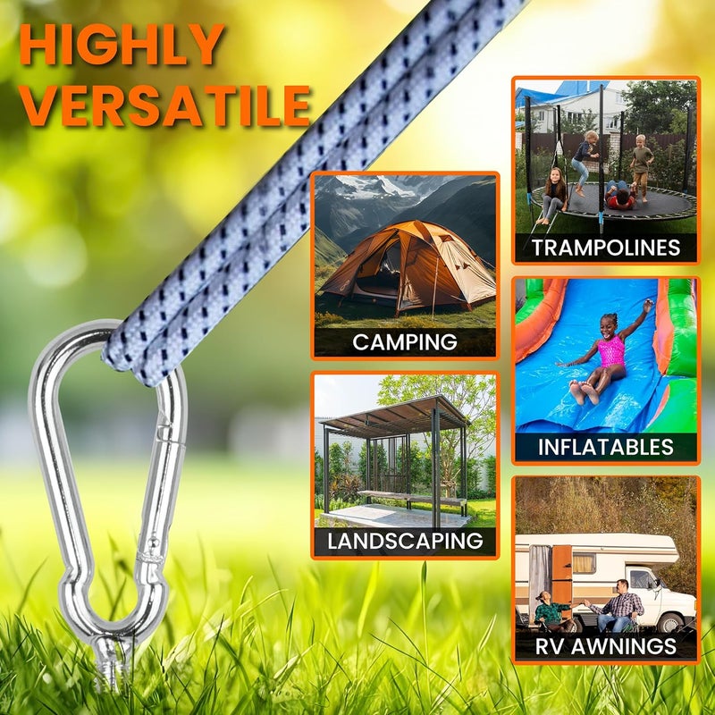 MightyPhine Earth Anchors - Heavy Duty Screw in Ground Stakes with Swing Carabiners - 12" Set of 4 with Drill Bit - Tent Stakes for Camping & Awning Canopy Anchor - Image 4