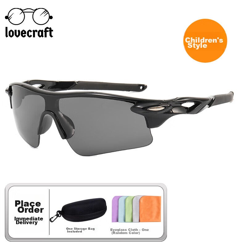 LOVECRAFT Children's 9725 Cycling Glasses - Black Frame with Gray Lenses, for Ages 6-14, Outdoor Sports Goggles, Sun Protection, UV Protectio - Image 5