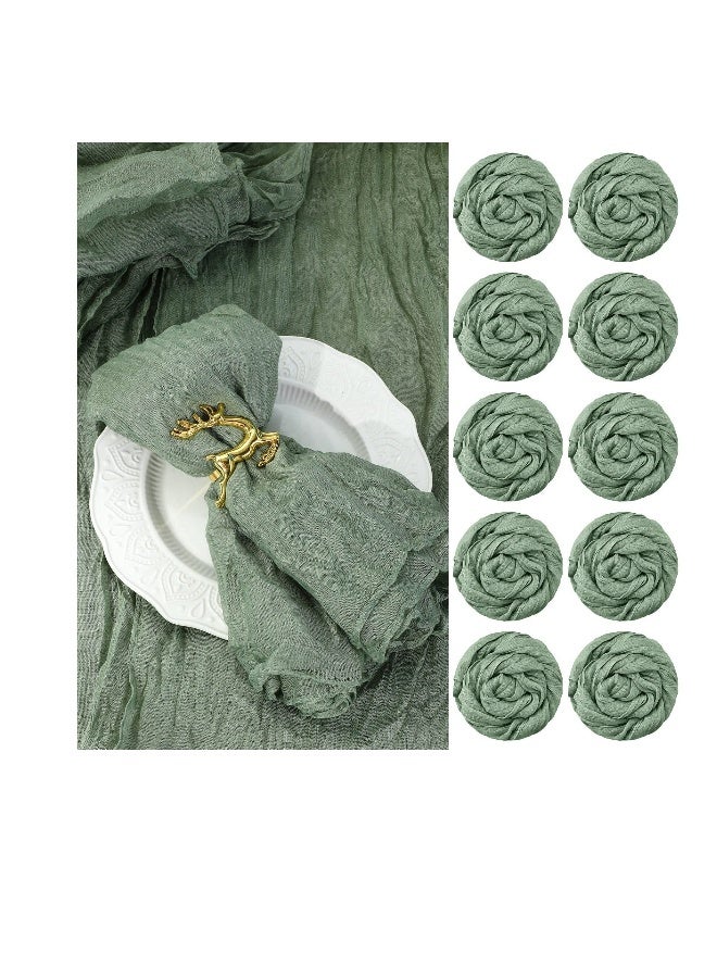10 Pieces Gauze Cheesecloth Napkins, Wrinkled Dinner Napkins, 19.7 x 19.7 Inch Table Napkins Decorative Cloth Napkins, for Home Wedding Parties Table Decoration Family Everyday Use (Sage Green)