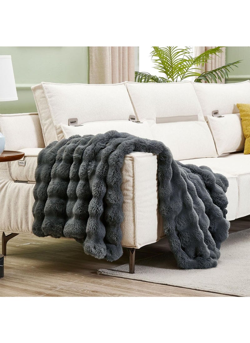 GT-Wheel - Luxury Plush Throw Blanket Super Soft Cozy Fuzzy Blanket Faux Rabbit Fur Blanket Lightweight Blanket - Image 1