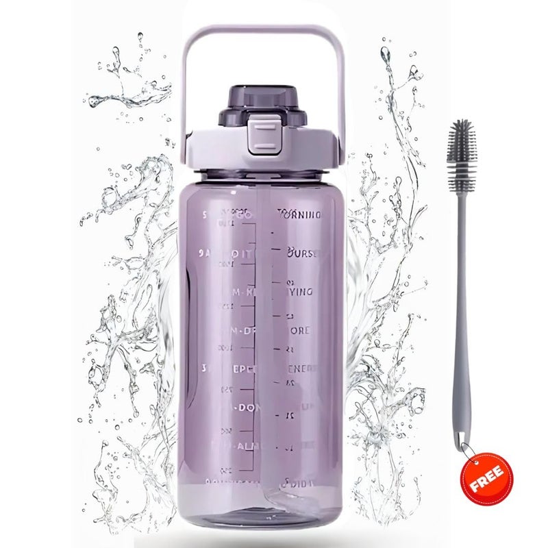 InfiniteEshop 2L Motivational Water Bottle with Time Marker BPA Free LeakProof Straw Bottle for Fitness Office School Gym and Travel PURPLE - Image 1