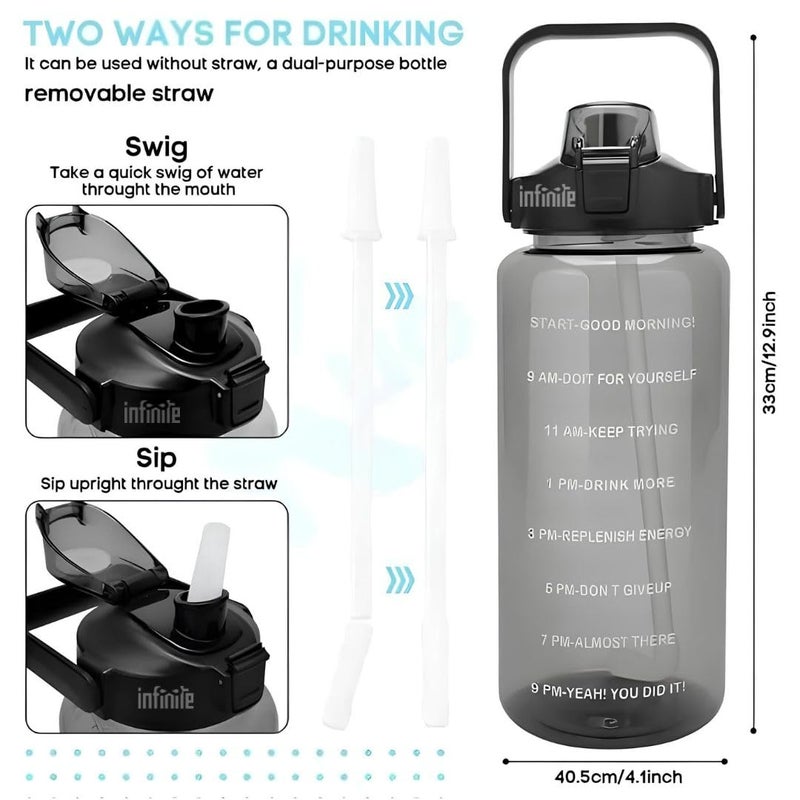 InfiniteEshop 2L Motivational Water Bottle with Time Marker BPA Free LeakProof Straw Bottle for Fitness Office School Gym and Travel PURPLE - Image 3
