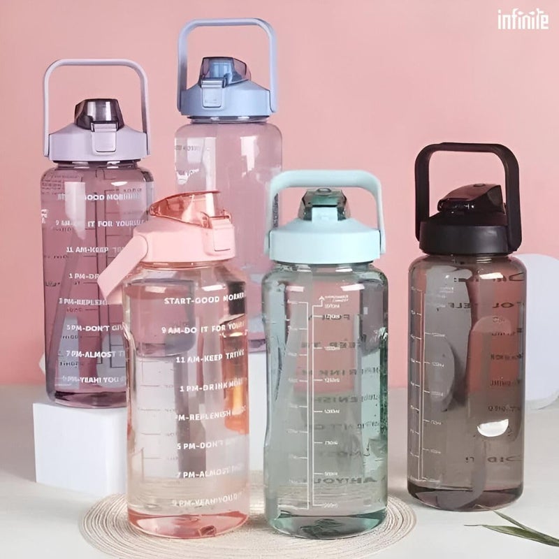 InfiniteEshop 2L Motivational Water Bottle with Time Marker BPA Free LeakProof Straw Bottle for Fitness Office School Gym and Travel PURPLE - Image 5