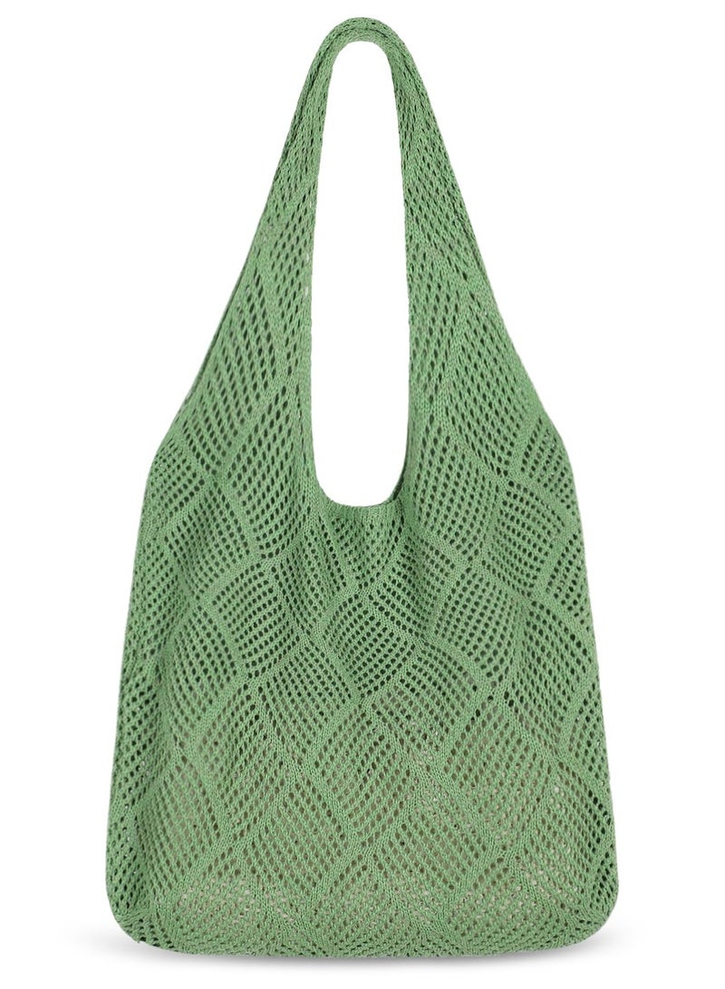 SYOSI Crochet Mesh Beach Tote Bag Shoulder Handbags Knitting Hollow Summer Hobo Aesthetic for Women, Green - Image 1