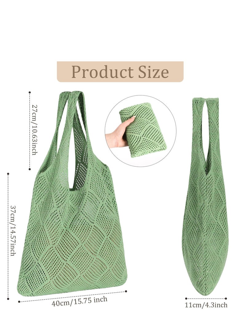 SYOSI Crochet Mesh Beach Tote Bag Shoulder Handbags Knitting Hollow Summer Hobo Aesthetic for Women, Green - Image 5
