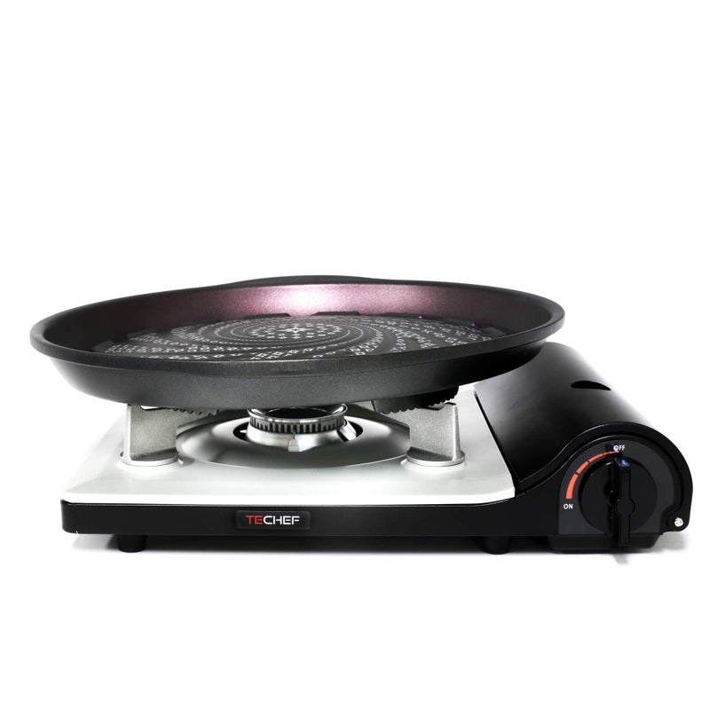 TECHEF Stovetop Korean BBQ NonStick Grill Pan with Agni Portable Gas Stove Burner Made in Korea Grill Pan w Stove