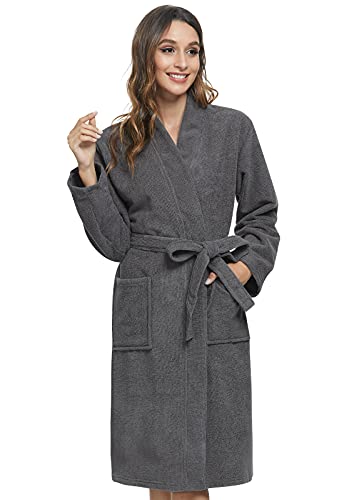 Orrpally Women Kimono Robes Lightweight Terry Cloth Bathrobe Knee Length Bath Robe Grey M - Image 5