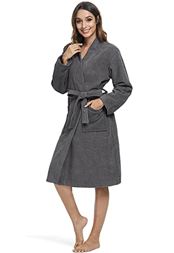 Orrpally Women Kimono Robes Lightweight Terry Cloth Bathrobe Knee Length Bath Robe Grey M - Image 2