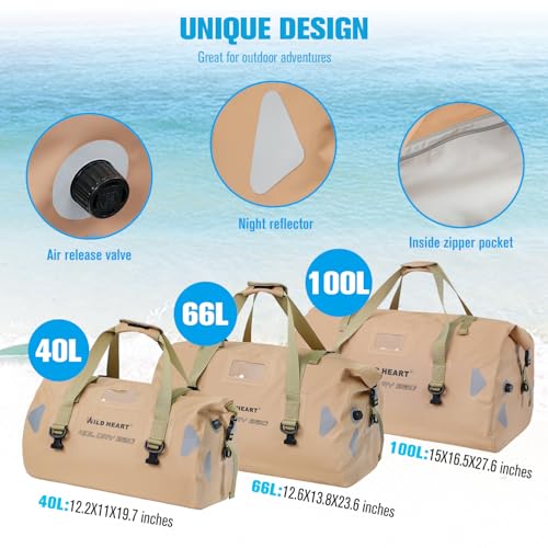 WILD HEART Motorcycle Dry Bag - Waterproof Duffle & Luggage Tail Bag Saddle Bags with Roll Top Closure, Shoulder Straps, Inner Pocket and Straps(40L,Khaki) - Image 3