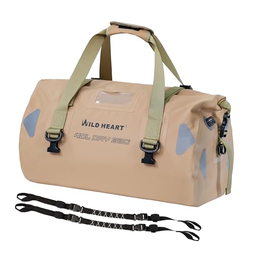 WILD HEART Motorcycle Dry Bag - Waterproof Duffle & Luggage Tail Bag Saddle Bags with Roll Top Closure, Shoulder Straps, Inner Pocket and Straps(40L,Khaki) - Image 1