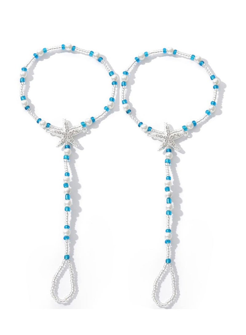 SOLARAE Boho Anklet Turquoise Barefoot Sandals Beaded Ankle Bracelets Bead Ankle Toe Ring Foot Chain Beach Feet Jewelry for Women and Girls - Image 1