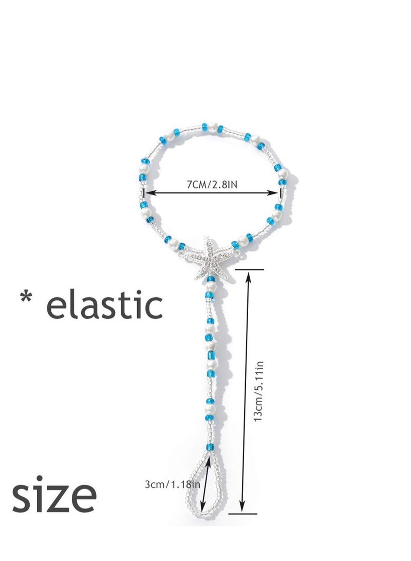 SOLARAE Boho Anklet Turquoise Barefoot Sandals Beaded Ankle Bracelets Bead Ankle Toe Ring Foot Chain Beach Feet Jewelry for Women and Girls - Image 3